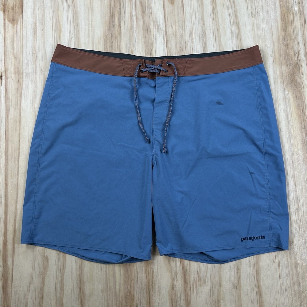 Patagonia Hydro Series Board Shorts Blue Size 38 Drawstring Surf Swim FLAW